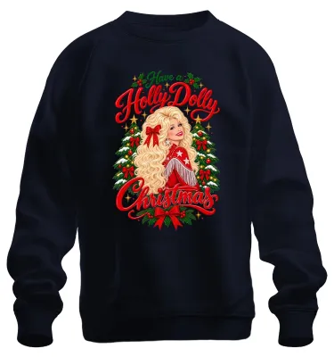 Obrázok produktu pre Mikina s potlačou "Holly Dolly Christmas" od country speváčky, modrá, veľkosť L