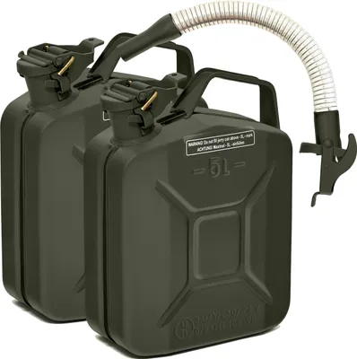 Produktbild von BW® Kraftstoffkanister Metall Benzinkanister 2x 5 Liter mit Ausgießer - Bronzegrün RAL 6031-F9 - UN-Zulassung - Hergestellt in Europa