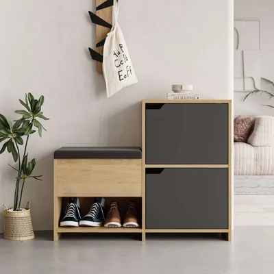 Produktbild von Houseland Haven Eiche Saphir/Anthrazit Grau Schuhschrank mit Bank