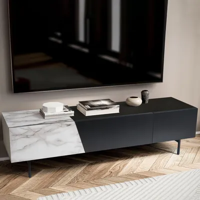Immagine prodotto di FineBuy Mobile TV basso nero 150 cm bianco Mobile TV Mobile TV basso Tavolino TV Mobile TV con ante e cassetti Mobile TV per soggiorno in stile moderno