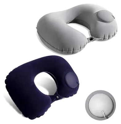 Produktbild von 2 Stück Nackenkissen Aufblasbar, Nackenkissen Flugzeug Aufblasbar Tragbar Aufblasbares Kissen U-förmiges Kissen für Flugzeu Reise Büro Zuhause (Grau, Dunkelblau)