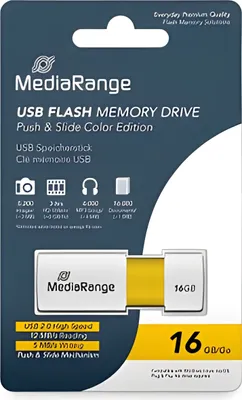 Obrázok produktu pre MediaRange MR972, 16 GB, USB Typ-A, 2.0, 12 MB/s, Klzné, Biela, Žltá