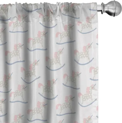 Obrázok produktu pre ABAKUHAUS Jednorožec Záclony, závesy, detské ihrisko Pastelové motívy Detská izba Téma Fantastické stvorenia, 2 kusy 75 x 175 cm, bledomodrá a ružová