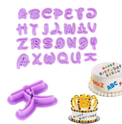 Productafbeelding van Uitsteekletters set voor fondant, taarten en decoraties, gemaakt van voedselveilig plastic