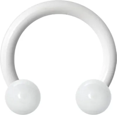 Immagine prodotto di Piercing all'ombelico Karisma a ferro di cavallo Bioplast Labret Lip Chest in bianco con 2 palline in acciaio inossidabile 4 mm smaltate di bianco - White F - 10,0 millimetri