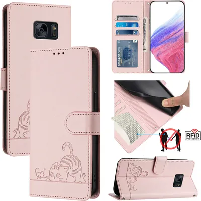 Produktbild von Leder Hülle für Samsung Galaxy S7 Süße Katze Flip Case Brieftasche Schutzhülle mit Standfunktion Pink