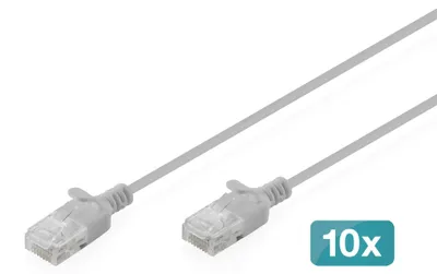 Produktbild von Digitus CAT 6 U-UTP Slim Patchkabel, 2 m, Grau, 10 Stück, 2 m, Cat6, U/UTP (UTP), RJ-45, RJ-45, Grau