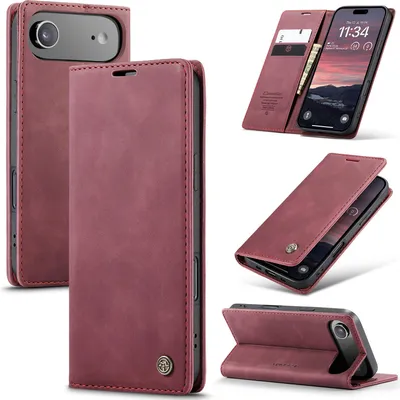 Produktbild von Hülle für iPhone Air Retro Kunstledertasche mit Standfunktion Schutzhülle Rot