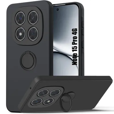 Image de Coque Silicone pour Xiaomi Redmi Note 15 Pro 4G, Protection Slim avec Anneau Rotatif - Noir