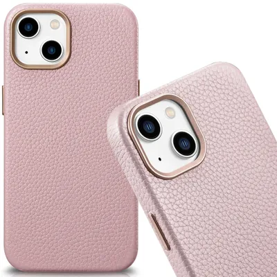 Zdjęcie produktu dla Icarer Litchi Premium Leather Case Skórzane Etui Iphone 14 Magnetyczne Z Magsafe Różowy (Wmi14220709-Pk)