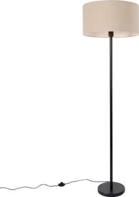 Produktbild von QAZQA - Design Stehlampe schwarz mit Schirm hellbraun 50 cm - Simplo I Wohnzimmer I Schlafzimmer - Stahl Rund - LED geeignet E27