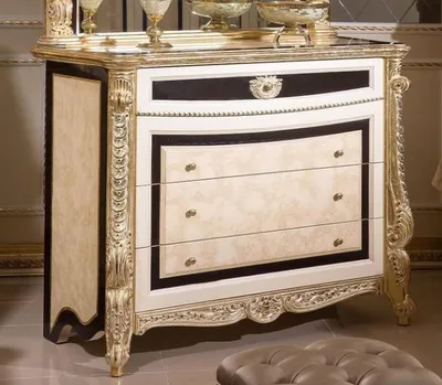 Produktbild von Casa Padrino Luxus Barock Kommode Weiß / Beige / Schwarz / Gold - Handgefertigte Barock Kommode mit 4 Schubladen - Luxus Schlafzimmer Möbel im Barockstil - Barock Schlafzimmer Möbel