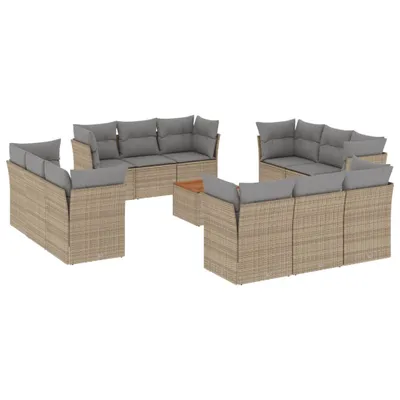 Produktbild von vidaXL 13-tlg. Garten-Sofagarnitur mit Kissen Beige Poly Rattan