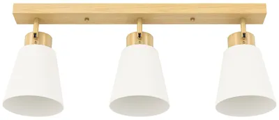 Produktbild von Deckenleuchte LED 40W Deckenlampe mit Doppelmontage und 90° verstellbaren Köpfen mit 3 E27-Fassungen Naturholz