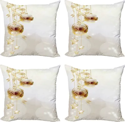 Produktbild von ABAKUHAUS Weihnachten Kissenbezug Set (4 Stück), Weihnachtskugeln Moderne, Moderner Doppelseitiger Digitaldruck, 45 cm x 45 cm, Braun, Gelb, Weiß