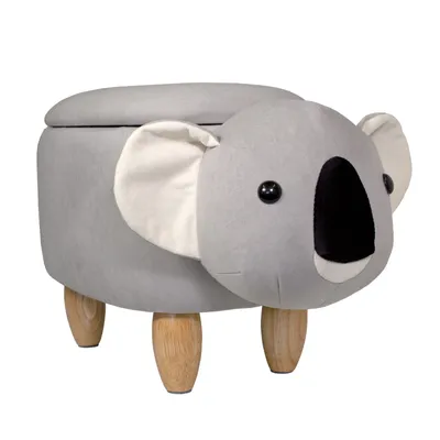 Image de SVITA Tabouret pour enfants Tabouret pour animaux avec espace de rangement tabouret rembourré avec pieds en bois Gris Motif animal Koala