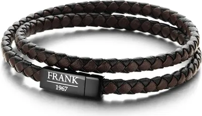 Produktbild von Frank 1967 7FB-0155 Herren-Wickelarmband mit Stahldetail – geflochtenes Leder und doppelt gewickelt – Größe M – Braun/Schwarz