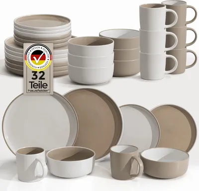 Produktbild von Steingut Geschirrset 8 Personen 32teilig Mix, Shadow Stone/Nordic Sand