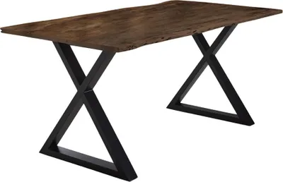 Produktbild von Esstisch Baumkante massiv Akazie nussbaum 140 x 80 schwarz X-Gestell LUBIN