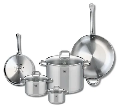 Image de Ensemble de 2 Poêles de cuisson 24 et 32 cm et 3 faitouts 12, 16 et 26 cm Elo Profi Citrin