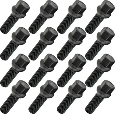 Zdjęcie produktu dla 16x śruba koła M14x1.5, długość gwintu: 35 mm, kołnierz kulisty, SW17, czarna