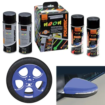 Produktbild von Foliatec 2023 Sprühfolie Neon Blau 4er Set 2x 400ml + 2x Grundierung Felgenfolie