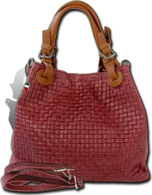 Produktbild von Florence Leder Tasche Damen Handtasche Umhängetasche dunkelrot bordeaux 31x16x28cm inklusive Italien Flagge D2OTF164D