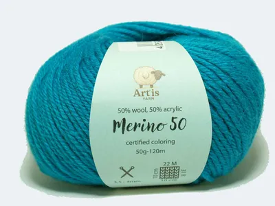 Obrázek produktu pro Příze Merino 50 Art'is: 50 % vlna Merino, 50 %.Polyakryl. Barvy (19 – tyrkysová)