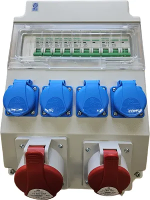 Imagen del producto de Distribuidor de enchufes, panel de distribución de energía, enchufes CEE de 32A y 16A, 230V, tipo Schuko, con fusibles, modelo LS / ROS11/x-21/S 97V-1