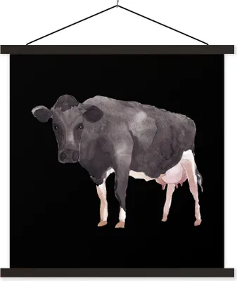Produktbild von MuchoWow® Textilposter Kuh - Schwarz - Weiß 90x90 cm mit schwarzem Rahmen - Magnetisches
