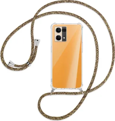 Produktbild von Handykette Backcover-Schutzhülle mit Band (Metall silberfarben) für Oppo Reno7 4G, Oppo F21 Pro 4G - braun+beige