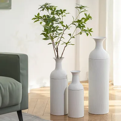 Image de Solidchoice - Ensemble de 3 grands vases de sol, design moderne à motifs rainurés, 41-68 cm