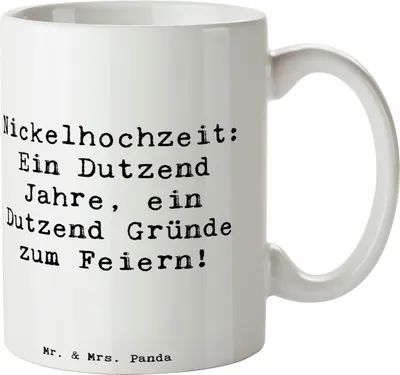 Produktbild von Mr. & Mrs. Panda Teetasse Spruch 12 Hochzeitstag Nickelhochzeit - Weiß - Geschenk, Erinnerungsstücke, Kaffeetasse, Widerstandsfähigkeit, haferl, handgefertigte Geschenke