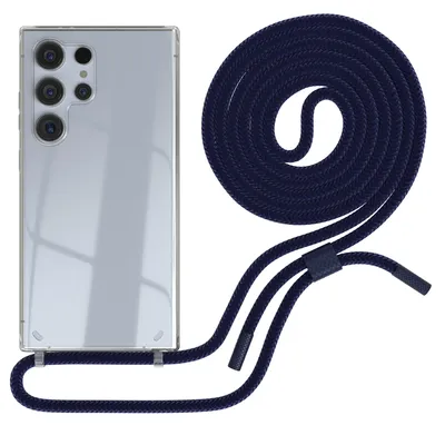Produktbild von EAZY CASE Handykette für Samsung Galaxy S24 Ultra, Clear Case aus Silikon, mit Umhängeband, abnehmbare Endstücke, Handyband in Blau