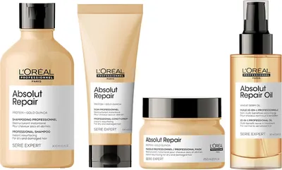 Image de Shampooing L'Oréal Absolut Repair 300 ml NOUVEAU + Après-shampooing L'Oréal Absolut Repair 200 ml NOUVEAU + Masque L'Oréal Absolut Repair 250 ml NOUVEAU + Huile L'Oréal Absolut Repair 10 en 1 90 ml NOUVEAU
