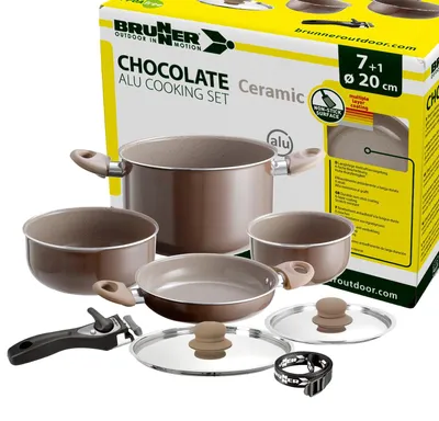 Produktbild von BRUNNER Camping Kochgeschirr Topfset | Keramik | CHOCOLATE, ø20cm 7+1teilig