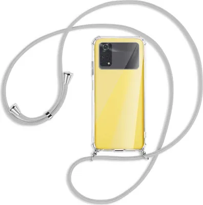 Produktbild von Handykette Backcover-Schutzhülle mit Band (Metall silberfarben) für Xiaomi Poco M4 Pro 4G - silbergrau