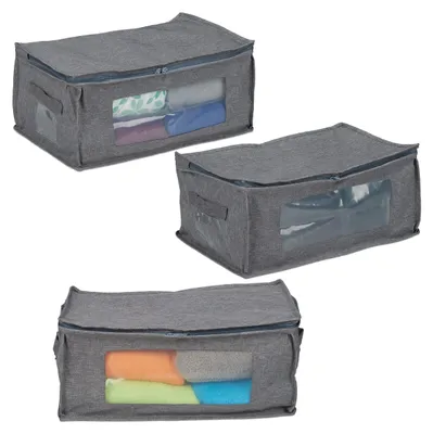 3er-Set Aufbewahrungstaschen, faltbar, 20x45x30 cm, grau