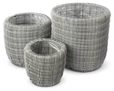 Produktbild von di volio Pflanzkübel Set LEPORI 3 hohe runde Polyrattan Blumentöpfe Grau