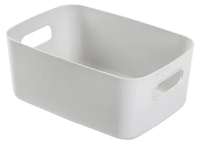 Imagen del producto de Cesta de almacenamiento para escritorio, caja de cosméticos de polipropileno, organizador para escritorios, objetos pequeños, con asa, color gris medio, ideal para el hogar
