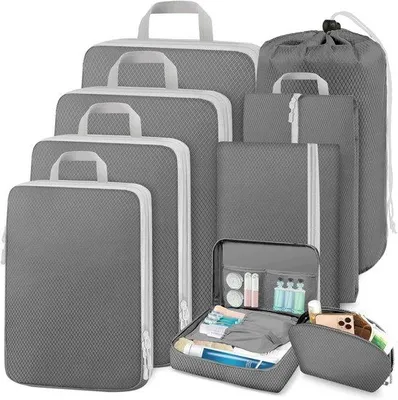 Produktbild von Reiseorganisator-Set, 9-teilig, komprimierbare Reisekofferboxen, ultralicht, wasserdicht, für Koffer, Rucksack und Gepäck