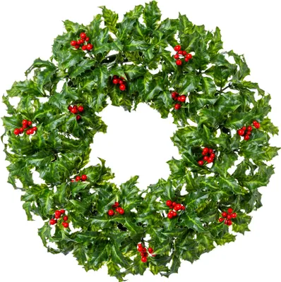 Immagine prodotto di Ghirlanda di bacche e agrifoglio verde da 51 cm, ghirlanda di Natale artificiale