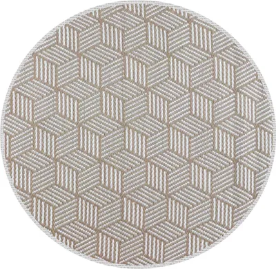 Produktbild von Domarex Moderner Outdoor-Teppich für Terrasse, Balkon und Garten – Rund 120 cm Durchmesser, Wasserdicht und Wetterfest - LUZ BEIGE