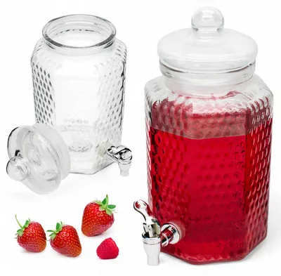 Zdjęcie produktu dla Słój Szklany 4L Słoik z Kranikiem Dzbanek Beczka Wieczkiem na Lemoniadę Sok