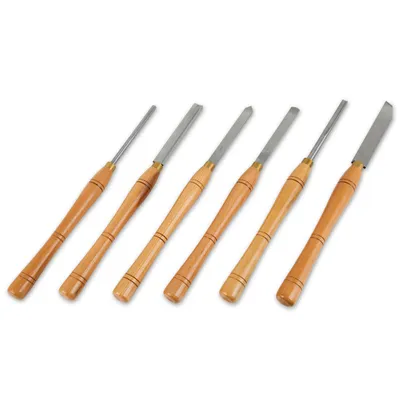 Immagine prodotto di Set di scalpelli da tornitura EBERTH con custodia in legno, 6 scalpelli da tornitura in HSS di alta qualità, acciaio ad alta velocità, 6 pezzi. Set di scalpelli per la tornitura del legno con gli stampi più importanti