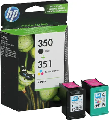 A product shot of HP ink cartridges and their packaging.