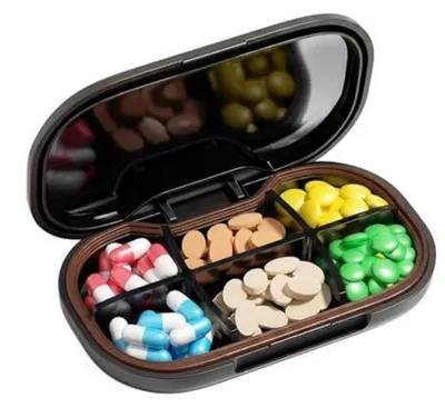 Produktbild von Mini Pillendose 6 Fächer Tragbar Feuchtigkeitsbeständig Schwarz