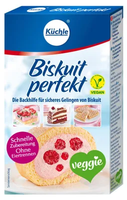 Produktbild von Küchle Biskuitperfekt 75g | Vegan | Schnelle Zubereitung, ohne Eiertrennen | Die kleine Hilfe für perfekten Biskuitteig | 1 x 75 g Packung