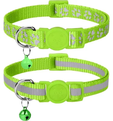Productafbeelding van Reflecterende kattenhalsbanden met veiligheidssluiting en belletje, 2 stuks, verstelbaar, 19-32 cm, groen