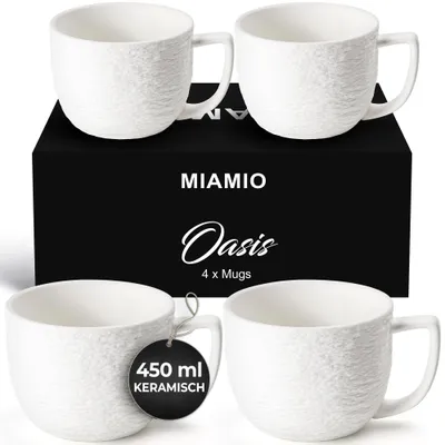 Immagine prodotto di Omgoods - Set di tazze da caffè in Vetroceramica per uso quotidiano - 450 ml, bianco